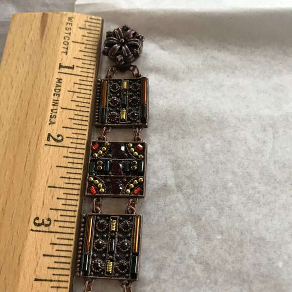 Vintage Copper Tile Link Bracelet w/Faceted Stones - 7" Long - Picture 13 of 16